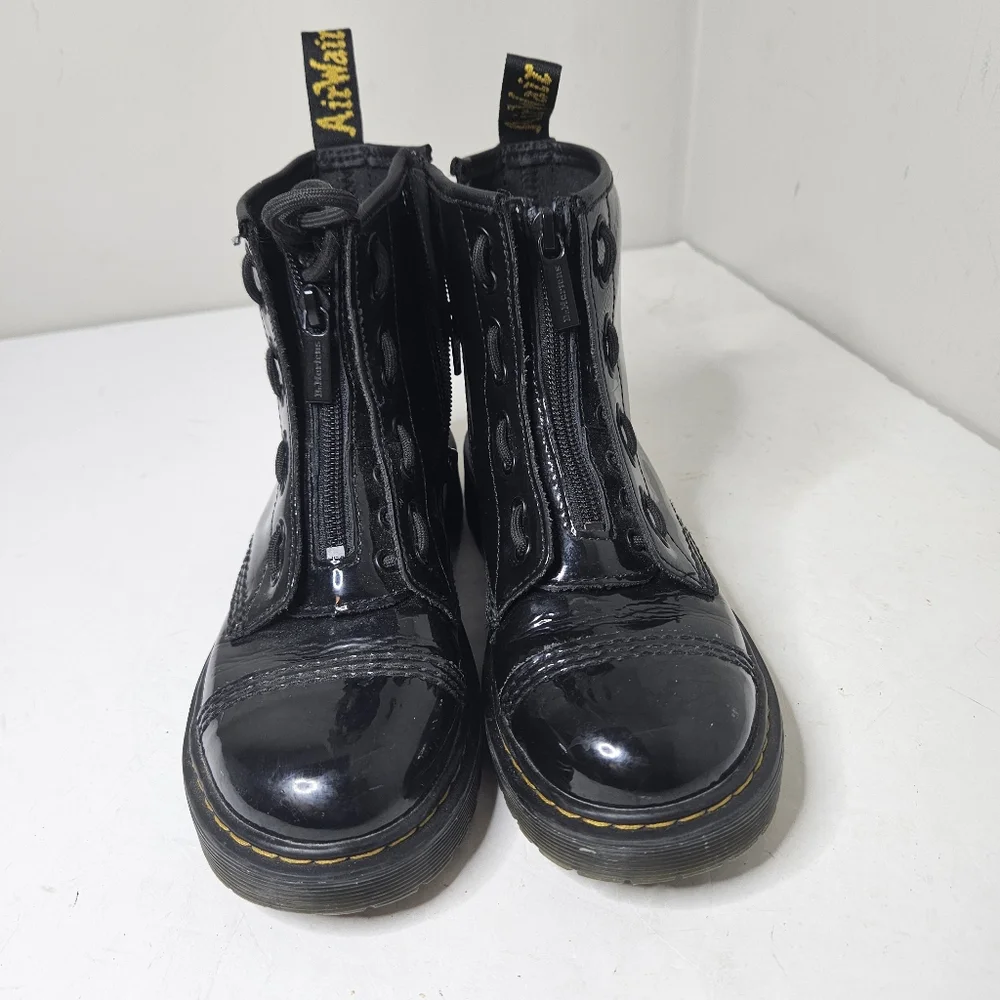 Dr. Martens Youth Sinclair Bex Patent Leather Boot Black, Zipper Lace Up Kids 3